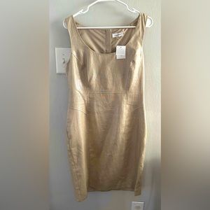 NWT Women’s Calvin Klein Gold/Tan Linen Dress Size 12 |Midi | Lined| 100% Linen
